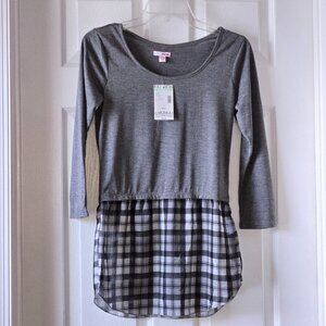 Bongo Heather Grey and Plaid 3/4 Sleeve Top Junior Size S